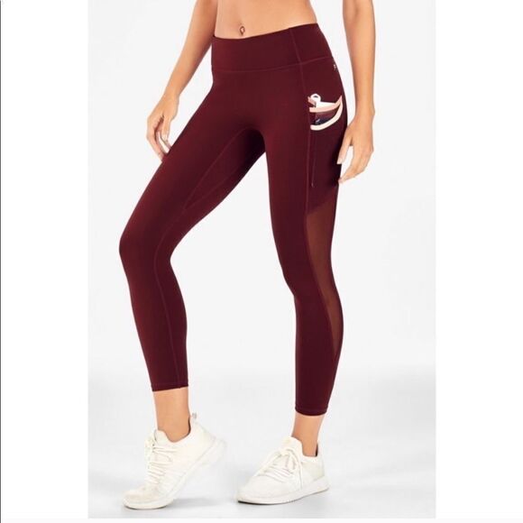 Fabletics Trinity Mesh Motion 365 Legging Maroon - Picture 1 of 8